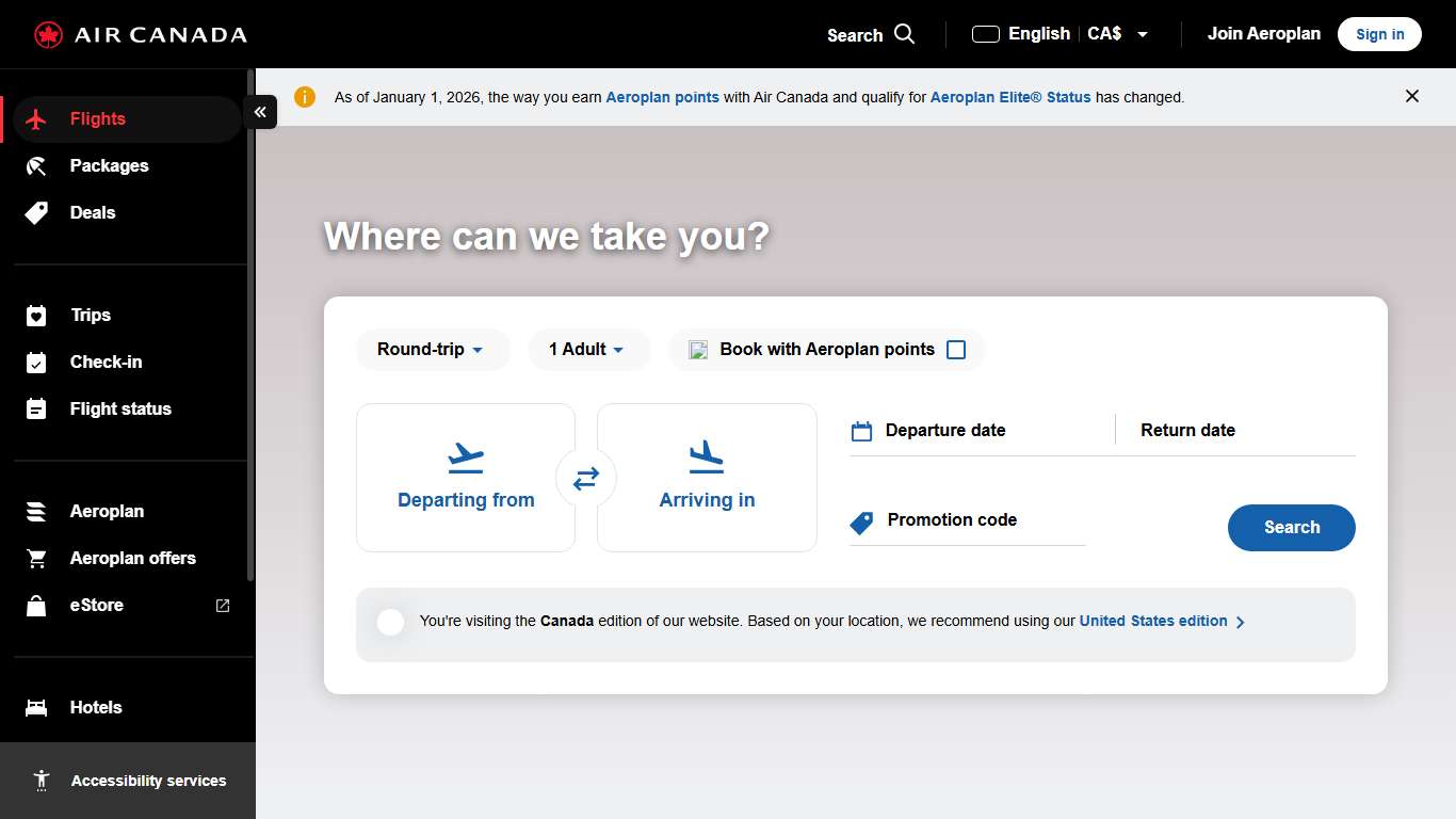 Book flights | Air Canada
